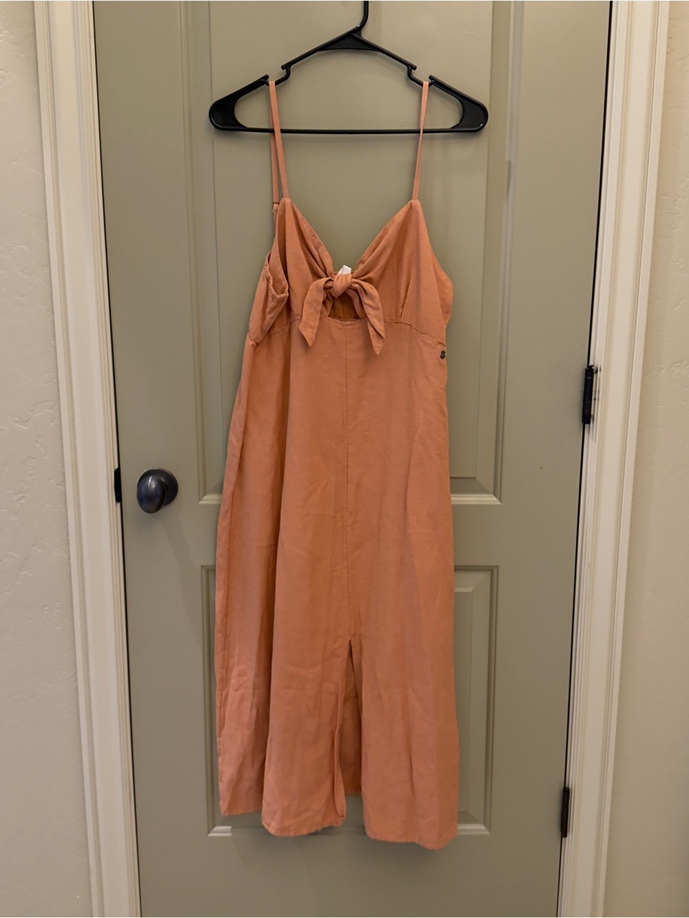 Roxy Peach Tie-Front Spaghetti-Strap Midi Dress